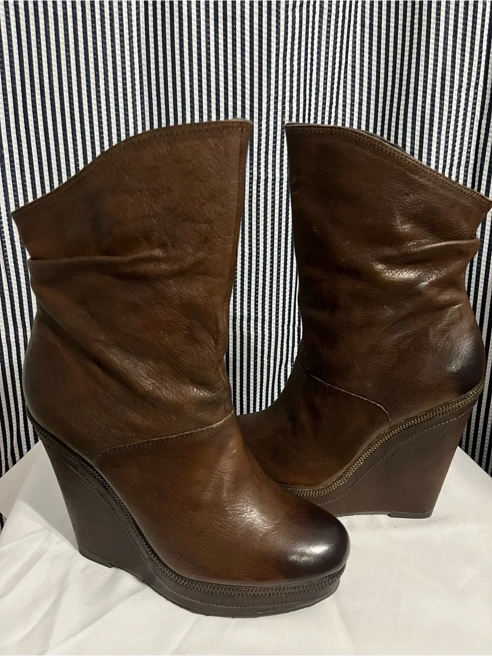Calvin Klein Dark Brown Leather Wedge Ankle Boots